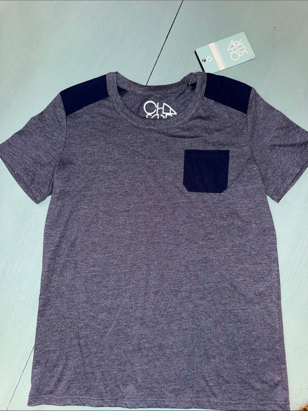 Chaser Purple Heather Short-Sleeve Pocket Tee with Navy Accents